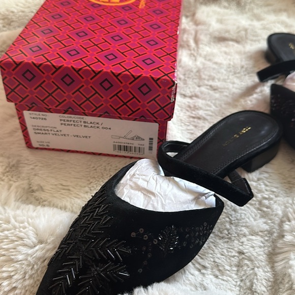 Tory Burch dress flat Smart velvet sandals - Picture 2 of 6